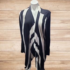 Cardigan Faded Glory Black White Vertical Stripes Sweater Goth Wednesday Punk